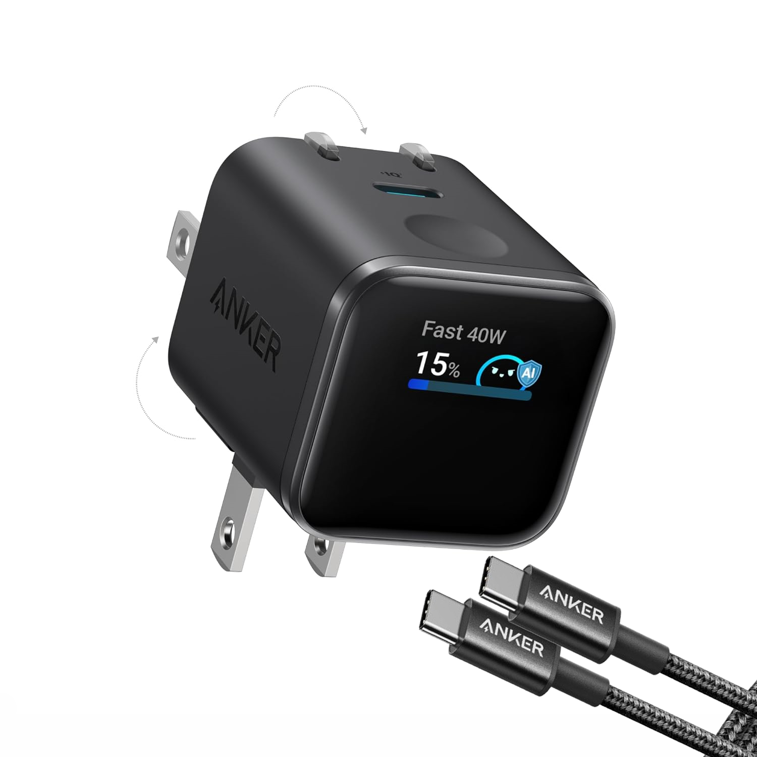 0 COMBO: Cargador Anker 45w Pantalla Inteligente Nano GaN + Cable Anker trensado 60w CtoC de 1.8 metros
