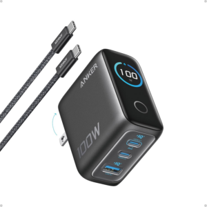 Cargador Anker 100w GaN con Pantalla Inteligente y Control Táctil compacto 3-Puertos GaN
