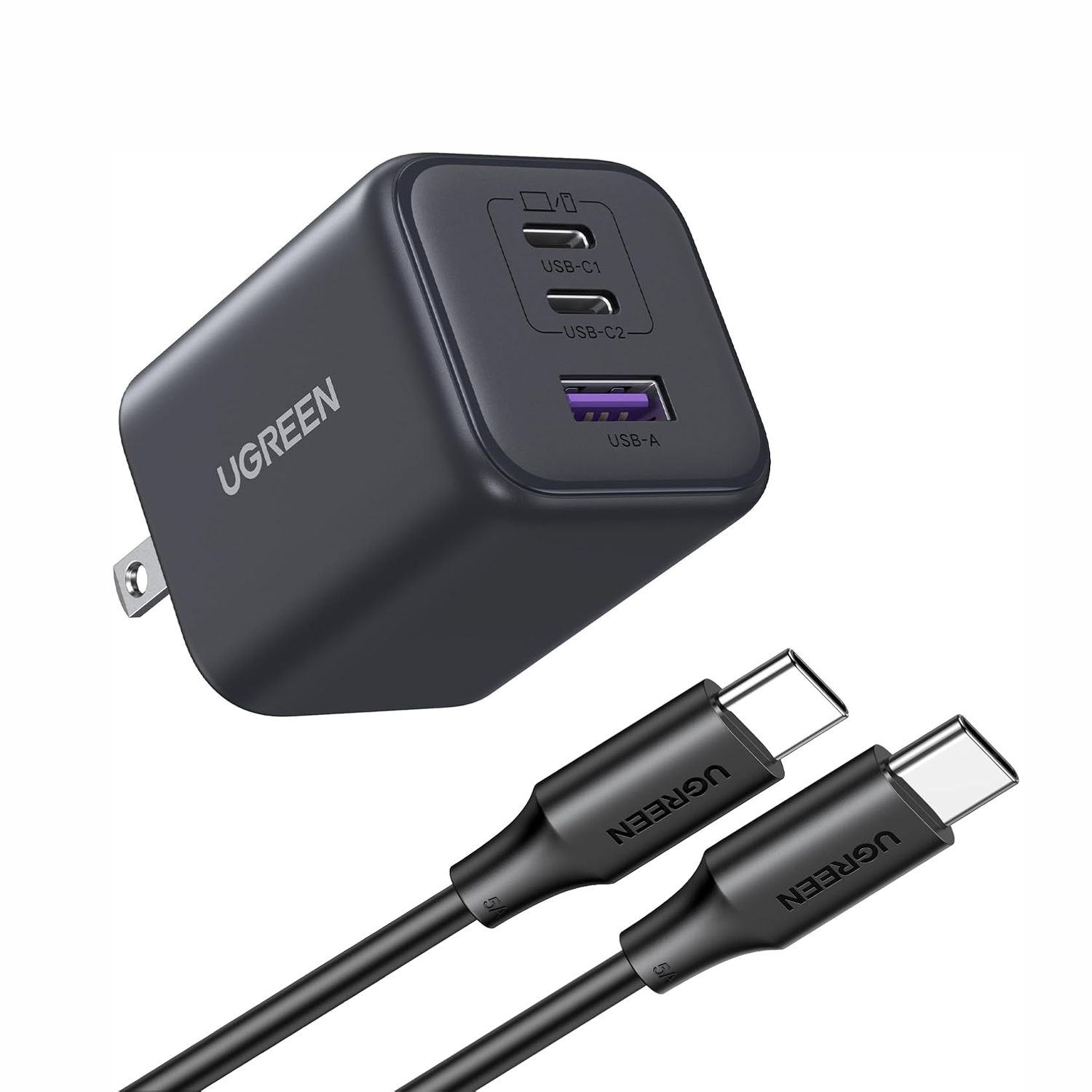 Cargador UGREEN 45W GaN de 3 Puertos - Cable Incluido